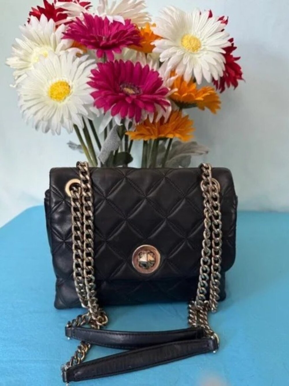 kate spade Black Quilted Leather Chain Crossbody Bag